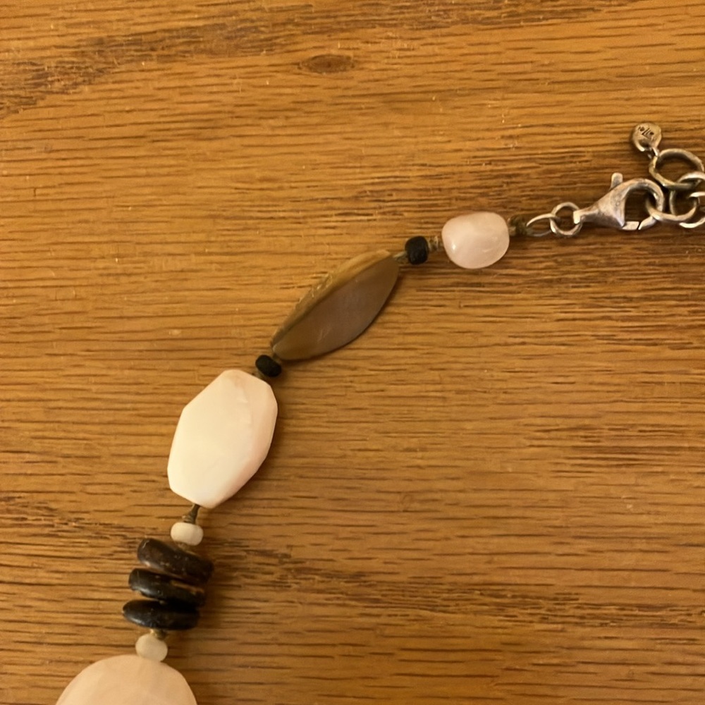 Retired Silpada Silver Pink Rose Quartz Palm Wood Silk Knitted Necklace N1819 - Picture 5 of 9